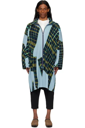 Issey Miyake Blue & Green Windswept Plaid Coat