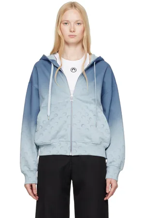 Marine Serre Blue Moon Faded Fleece Zipped Hoodie