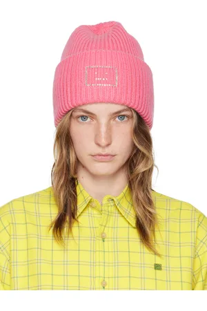 Acne Studios Pink Embellished Face Logo Beanie
