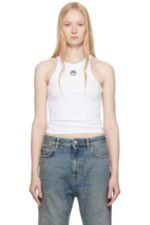 Marine Serre White Moon Logo Ribbed Jersey Tank Top