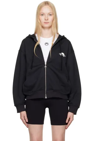 Marine Serre Black Moon Logo Fleece Zipped Hoodie