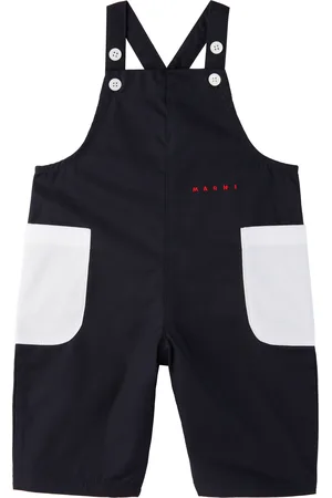 Marni Baby Navy Embroidered-Logo Overalls