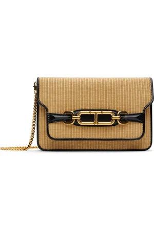 Tom Ford Beige & Black Raffia & Leather Small Shoulder Bag