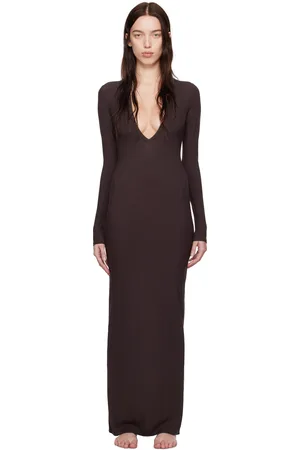 SKIMS Burgundy Soft Lounge Deep Plunge Maxi Dress