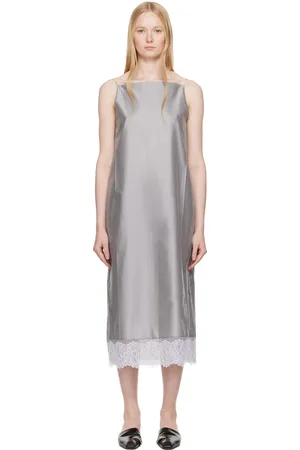 Carven Gray Pressed Silk Slip Midi Dress
