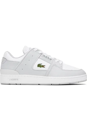 Lacoste White & Gray Court Cage Leather Sneakers