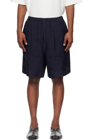 YLÈVE Navy Linen Poplin Shorts