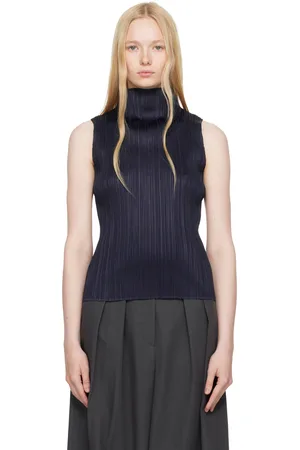 PLEATS PLEASE ISSEY MIYAKE Navy Ramie Pleats Top