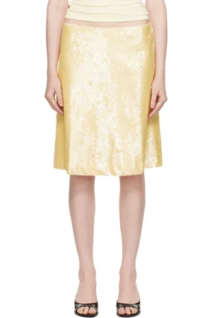 DANIELLE GUIZIO Yellow Isabelle Sequin Midi Skirt