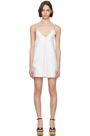 AREA Off-White Crystal Rosette Poplin Minidress