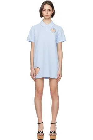 AREA Blue Crystal Heart Cutout Polo Minidress