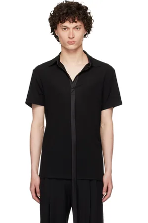 AARON ESH Black Satin Strip Viscose Polo