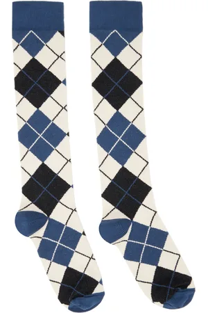 Anna Sui Navy & Off-White Argyle Knee High Socks