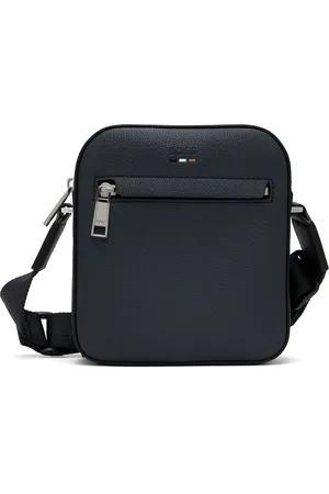 HUGO BOSS Navy Grained Faux-Leather Reporter Bag