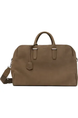 HUGO BOSS Brown Pebble-Grained Leather Duffle Bag