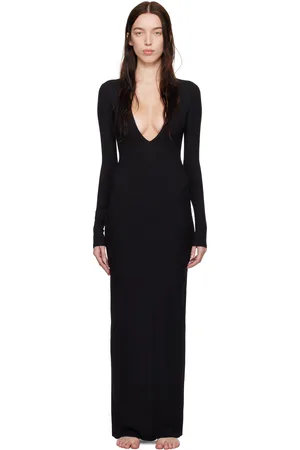 SKIMS Black Soft Lounge Deep Plunge Maxi Dress