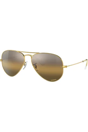 Ray-Ban Unisex Sunglasses RB3025 Aviator Chromance - Frame color: Gold, Lens color: Silver/Brown