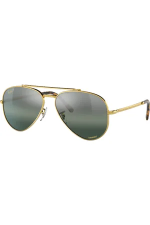 Ray-Ban Unisex Sunglasses RB3625 New Aviator - Frame color: Gold, Lens color: Silver/Blue