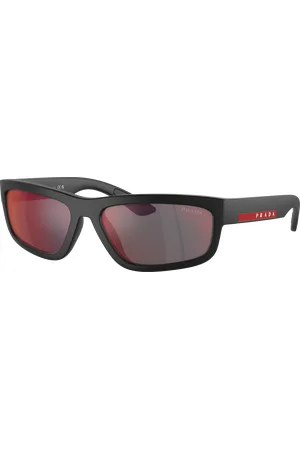 Prada Man Sunglasses PS 05ZS - Frame color: Black Rubbered, Lens color: Dark Grey Mirror Blue/Red