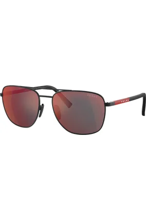 Prada Man Sunglasses PS 54ZS - Frame color: Rubbered Black, Lens color: Dark Grey Mirror Blue/Red