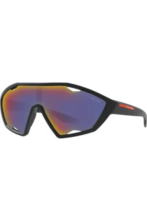 Prada Man Sunglasses PS 10US Active - Frame color: Black Rubber, Lens color: Dark Grey Mirror Blue/Red