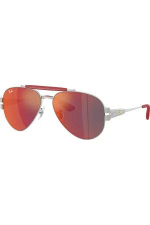 Ray-Ban Unisex Sunglasses RB3762M Scuderia Ferrari Collection - Frame color: Silver, Lens color: Dark Grey Mirror Blue/Red