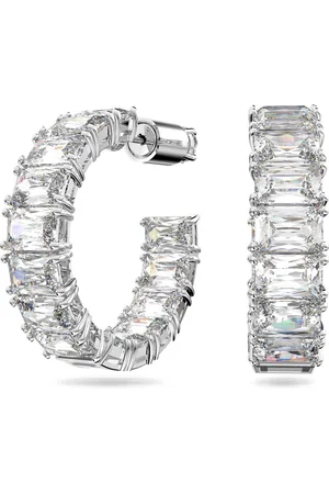 Swarovski Millenia hoop earrings, Octagon cut, , Rhodium plated