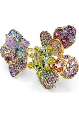 Swarovski Idyllia ring, Mixed cuts, Pavé, Flower, , Gold-tone plated