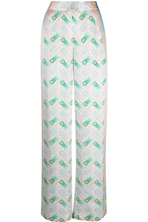 Casablanca Printed Silk Straight Leg Trousers