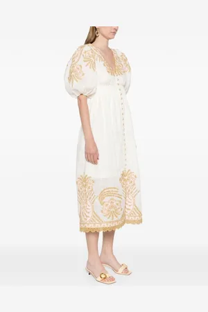 ZIMMERMANN Embroidered Linen Midi Dress