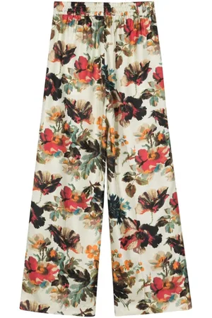 ALBERTO BIANI Printed Silk Wide-leg Trousers