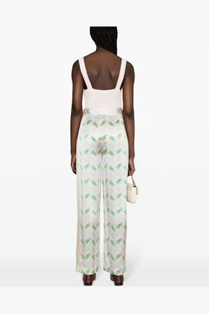 Casablanca Printed Silk Straight Leg Trousers
