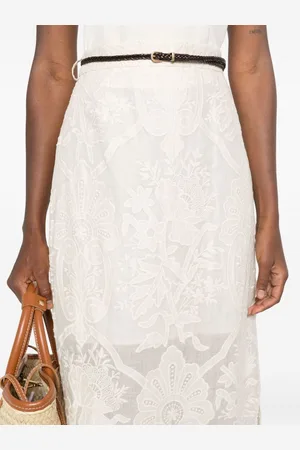 ZIMMERMANN Embroidered Linen Midi Skirt