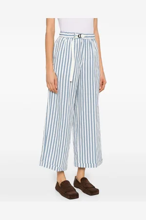 White Sand Striped Wide-leg Trousers
