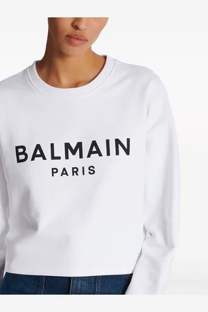Balmain Logo Organic Cotton Cropped Sweatshirt