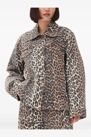 Ganni Leopard Print Denim Jacket