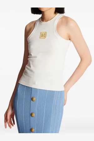 Balmain Embroidered Logo Cotton Blend Top