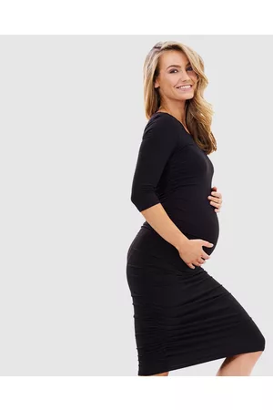Bamboo Body 3 4 Sleeve Ruched Dress - Dresses 3-4 Sleeve Ruched Dress