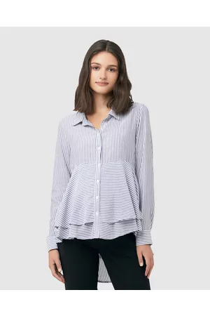 Ripe Maternity Stripe Layered Peplum Shirt - Tops Stripe Layered Peplum Shirt
