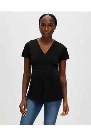 Angel Maternity Maternity Crossover Short Sleeve V Neck Work Top - Tops Maternity Crossover Short Sleeve V-Neck Work Top