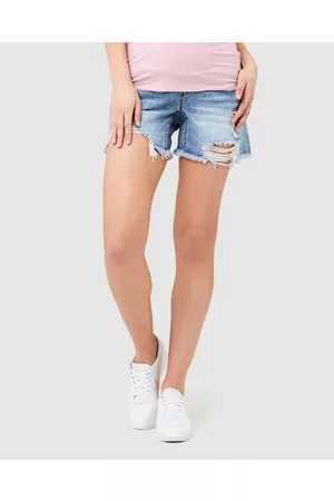 Ripe Maternity Distressed Denim Shorts - Denim Distressed Denim Shorts