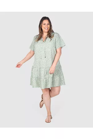 Love Your Wardrobe Sage Print Drop Waist Dress - Printed Dresses Sage Print Drop Waist Dress