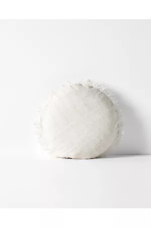 Aura Vintage Linen Fringe Small Round Cushion - Home Vintage Linen Fringe Small Round Cushion