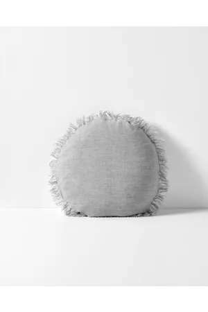 Aura Vintage Linen Fringe Small Round Cushion - Home Vintage Linen Fringe Small Round Cushion