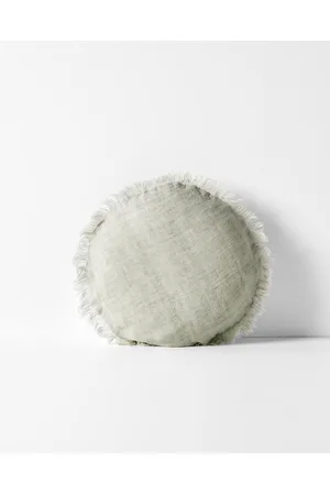 Aura Vintage Linen Fringe Small Round Cushion - Home Vintage Linen Fringe Small Round Cushion
