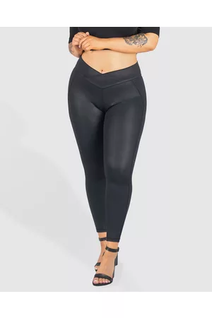 B Free V Waist Faux Leather Booty Sculpting Leggings - Full Tights V-Waist Faux Leather Booty Sculpting Leggings