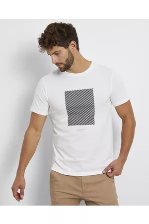AM Lines Placement Print Crew Neck Tee - Short Sleeve T-Shirts Lines Placement Print Crew Neck Tee
