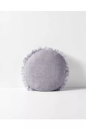Aura Vintage Linen Fringe Small Round Cushion - Home Vintage Linen Fringe Small Round Cushion