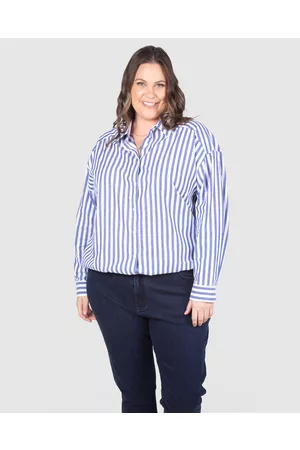 Love Your Wardrobe Carrie Stripe Drop Shoulder Cotton Shirt - Shirts & Polos Carrie Stripe Drop Shoulder Cotton Shirt