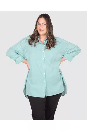 Love Your Wardrobe Leah Stripe Curved Hem Over Shirt - Casual shirts Leah Stripe Curved Hem Over Shirt